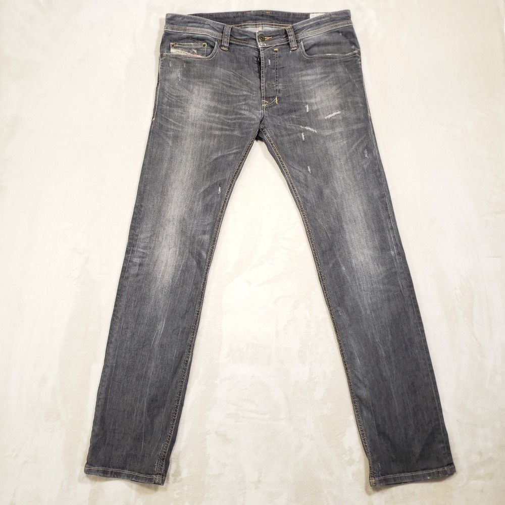 Diesel Safado Jeans Mens 33x32 Gray Regular Slim Straight Distressed Denim 0801I